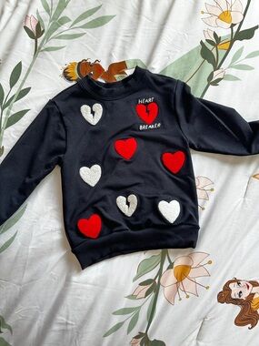 Little Sleepies Black Sweatshirt with Red and White Heart Appliqués